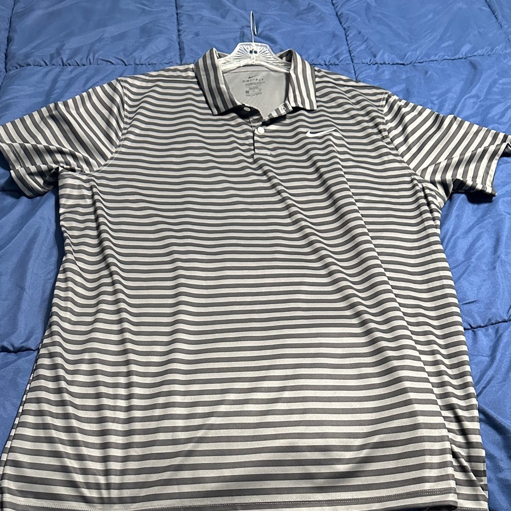 Nike Black and Gray Striped Polo Shirt